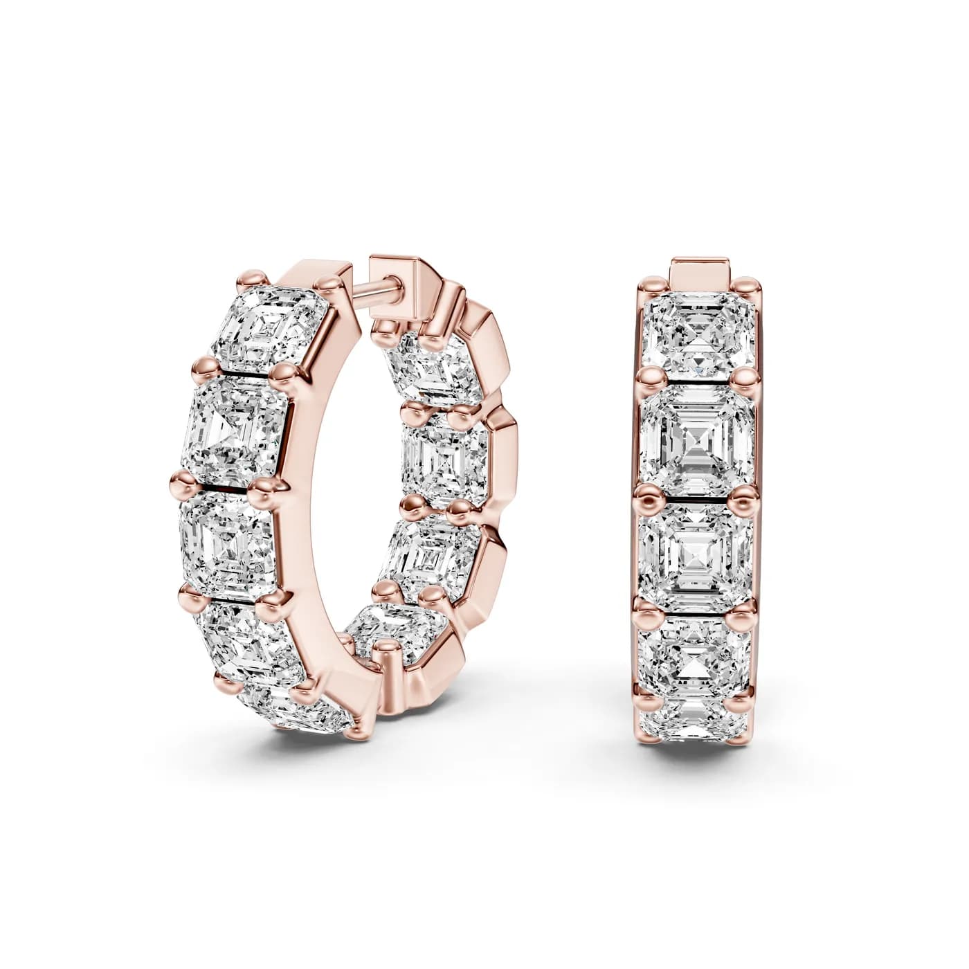 Asscher Diamond Hoop Earrings, Rose gold — DAZZ diamonds