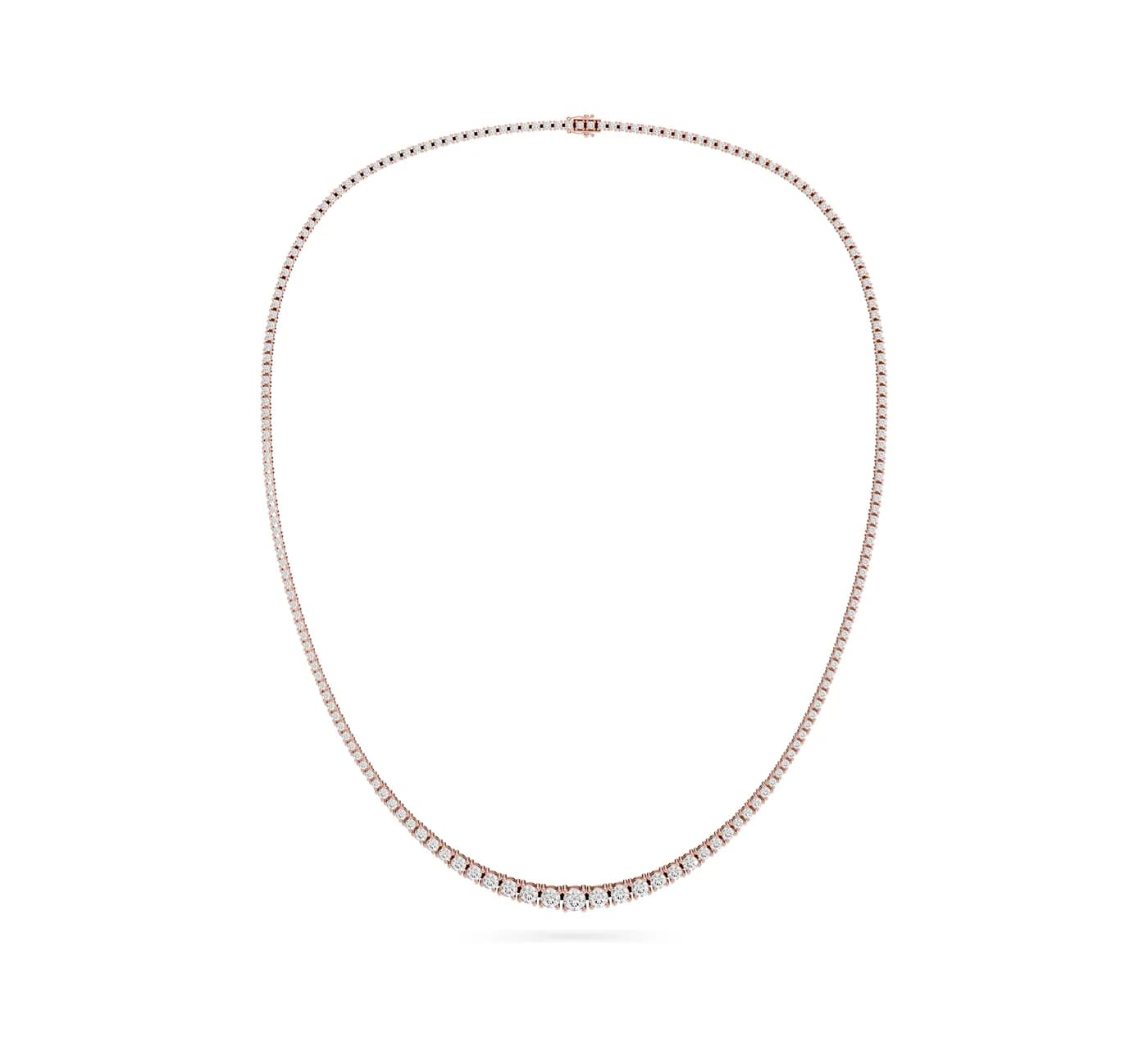 Graduated Diamond Tennis Necklace — Round, 4-Prong, Round cut, Rose gold — DAZZ diamonds