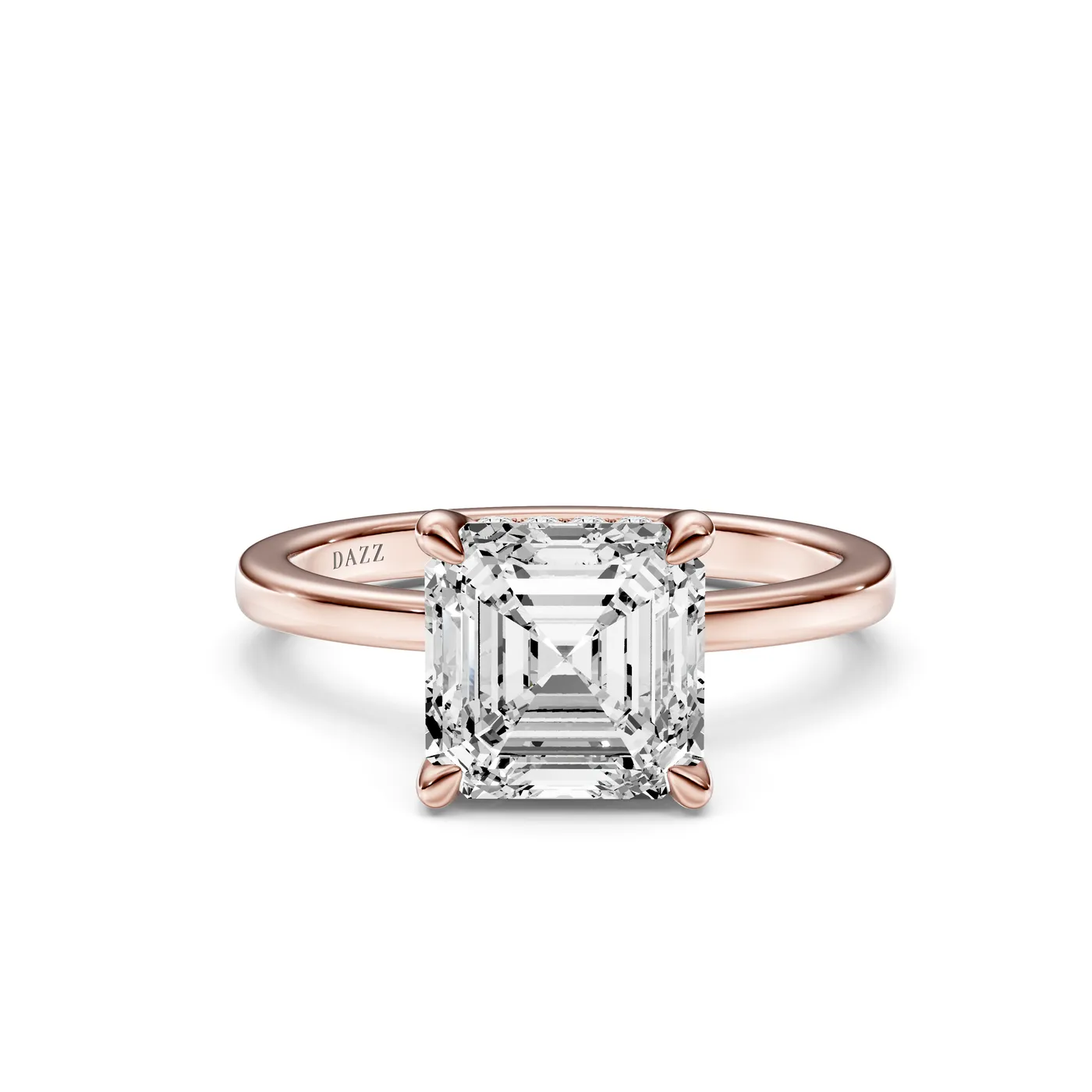 Asscher Hidden Halo Ring, Rose gold — DAZZ diamonds