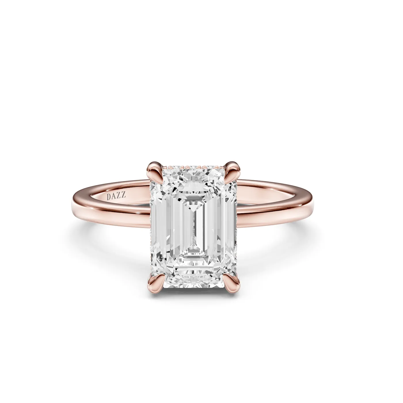 Emerald Hidden Halo Ring, Rose gold — DAZZ diamonds