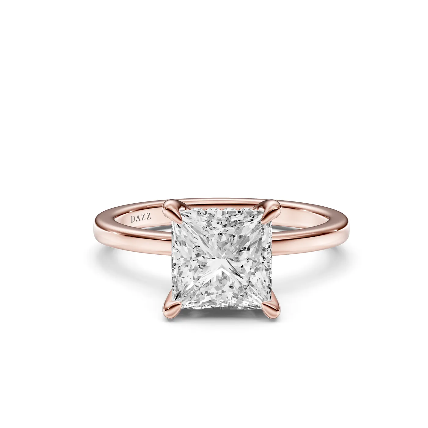 Princess Hidden Halo Ring, Princess cut, Rose gold — DAZZ diamonds