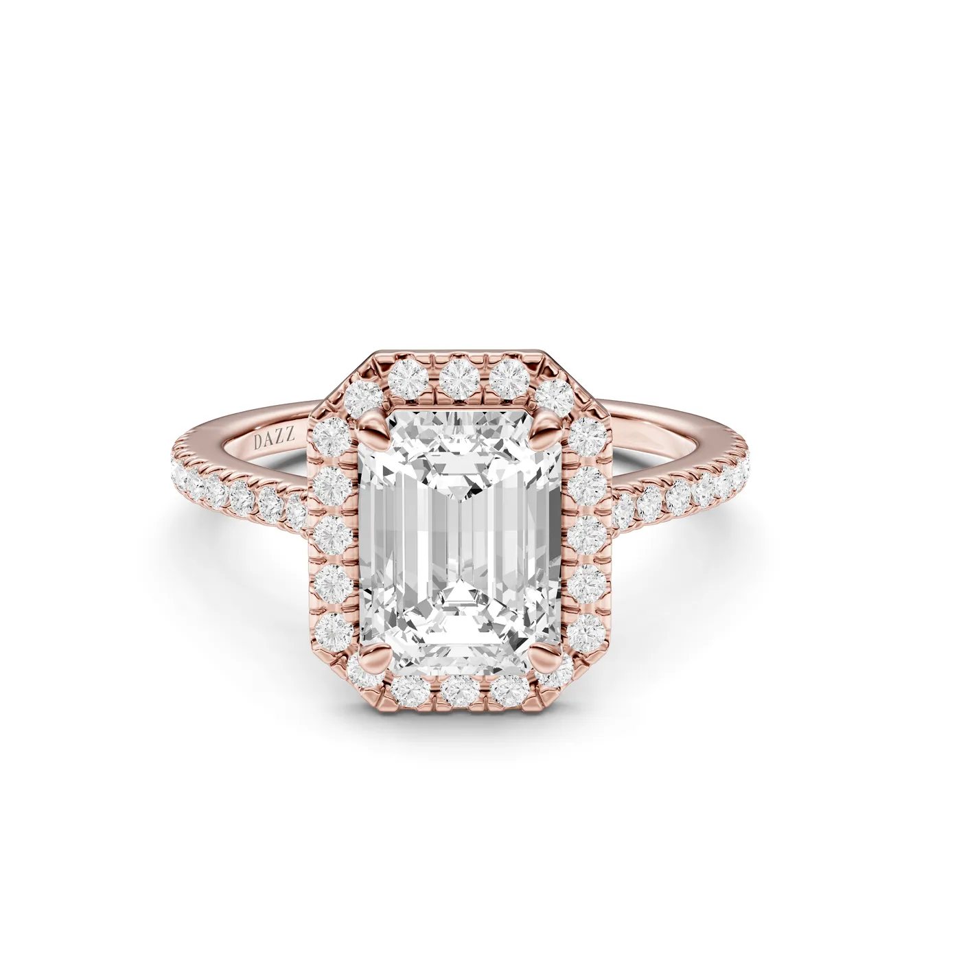 Emerald Halo Ring, Emerald cut, Rose gold — DAZZ diamonds
