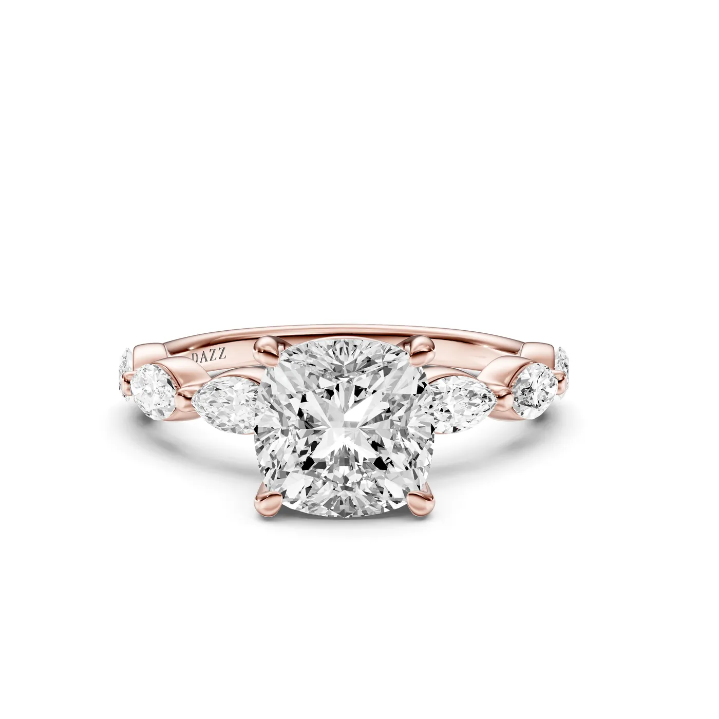 Cushion Marquise Side-Stone Ring, Rose gold — DAZZ diamonds