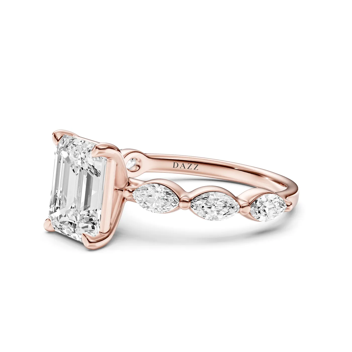 Emerald Marquise Side-Stone Ring, Rose gold — DAZZ diamonds