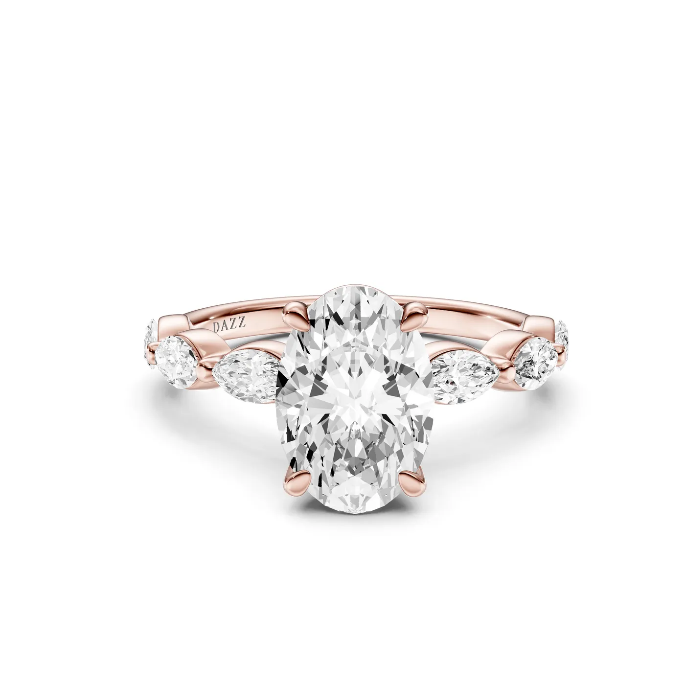 Oval Marquise Side-Stone Ring, Rose gold — DAZZ diamonds