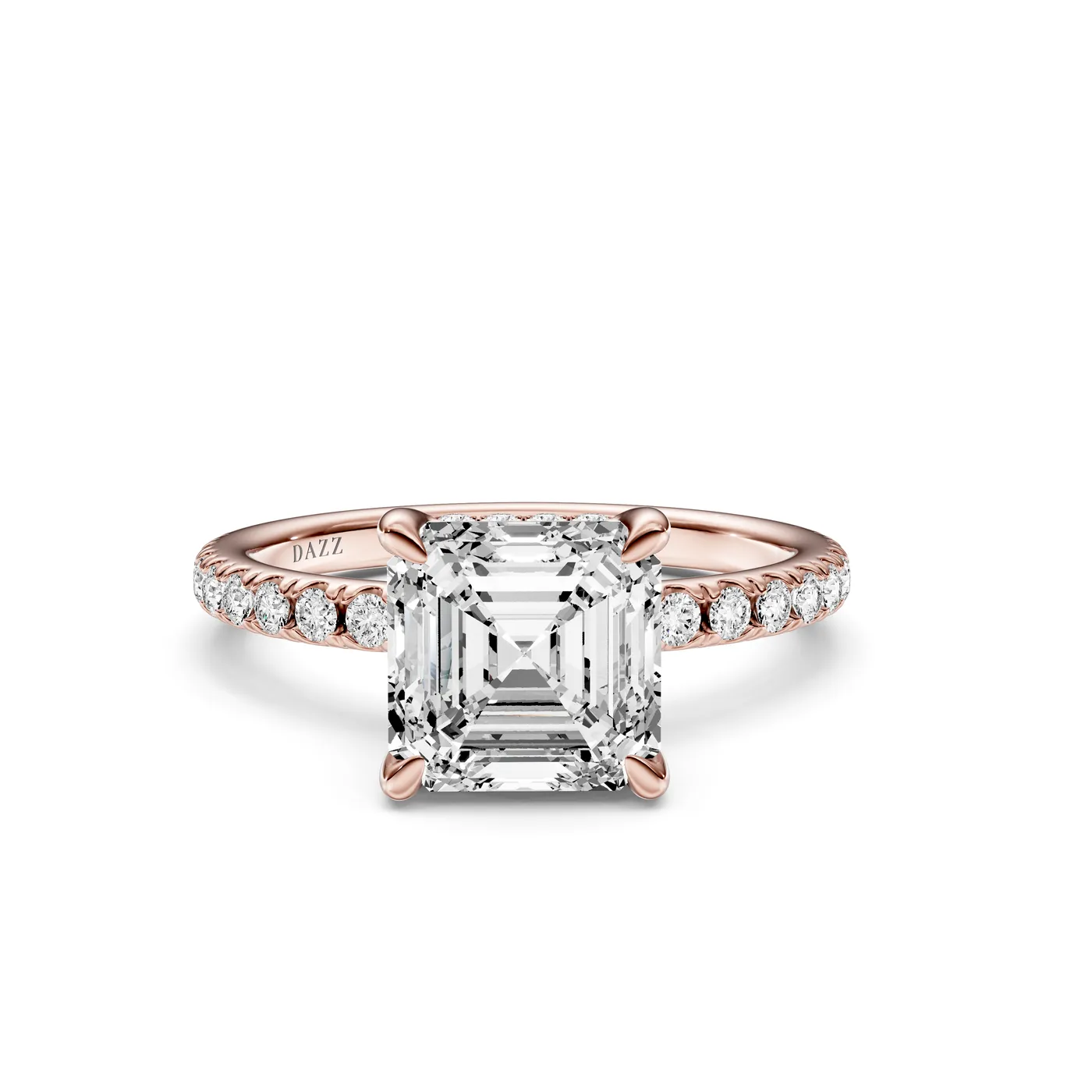 Asscher Pavé Ring, Rose gold — DAZZ diamonds