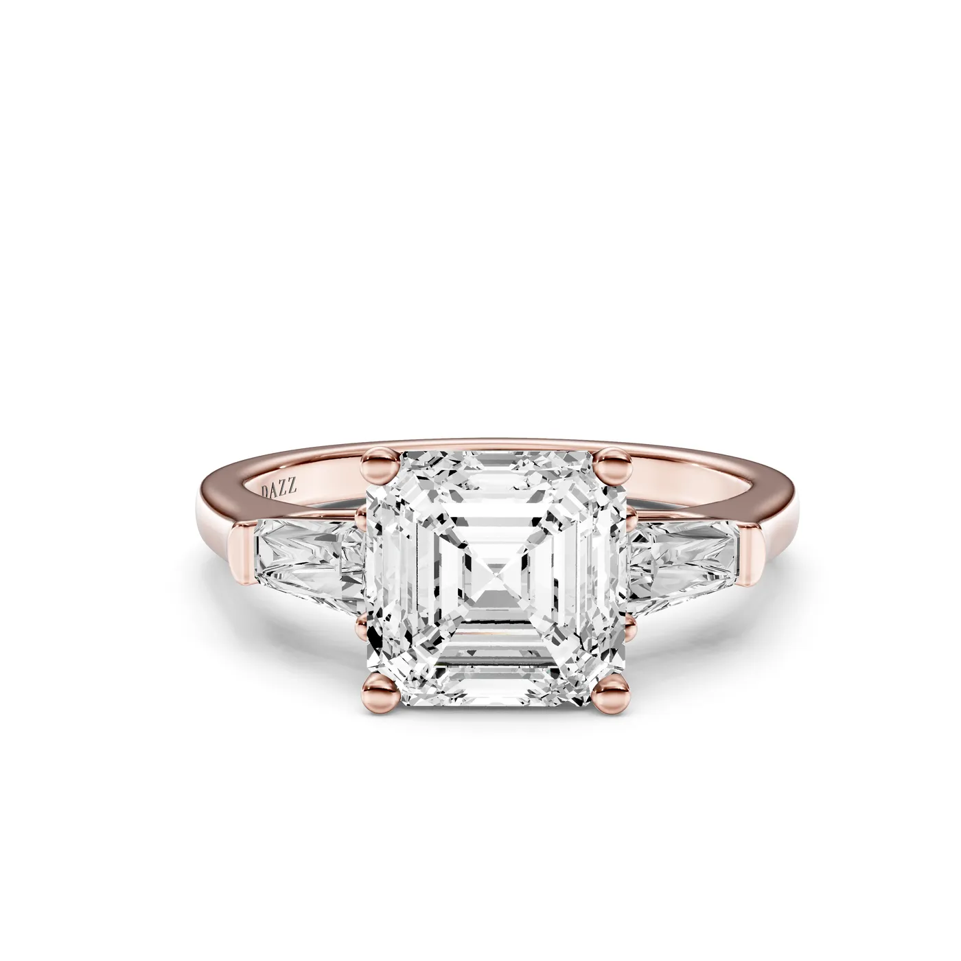 Asscher Three-Stone Tapered Baguette Ring, Rose gold — DAZZ diamonds
