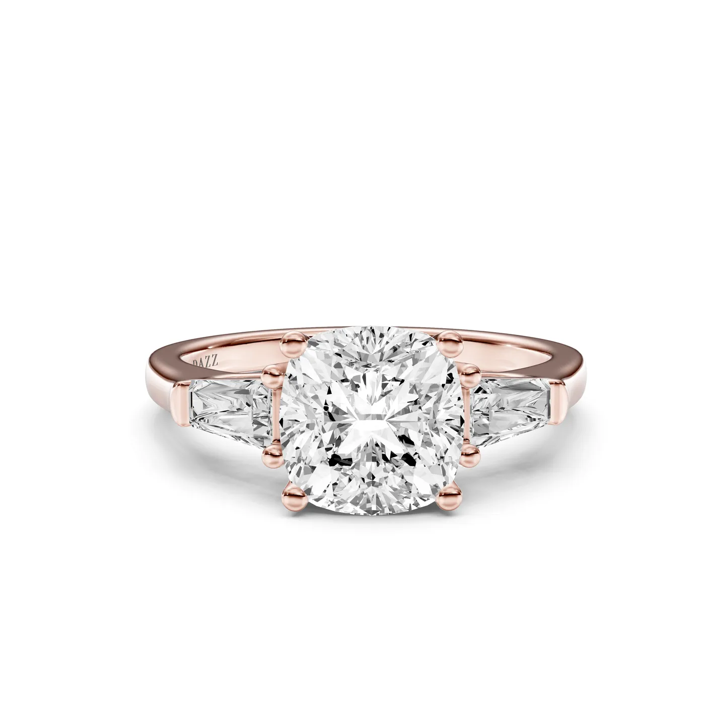 Three-Stone Tapered Baguette Ring — Cushion, Cushion cut, Rose gold — DAZZ diamonds