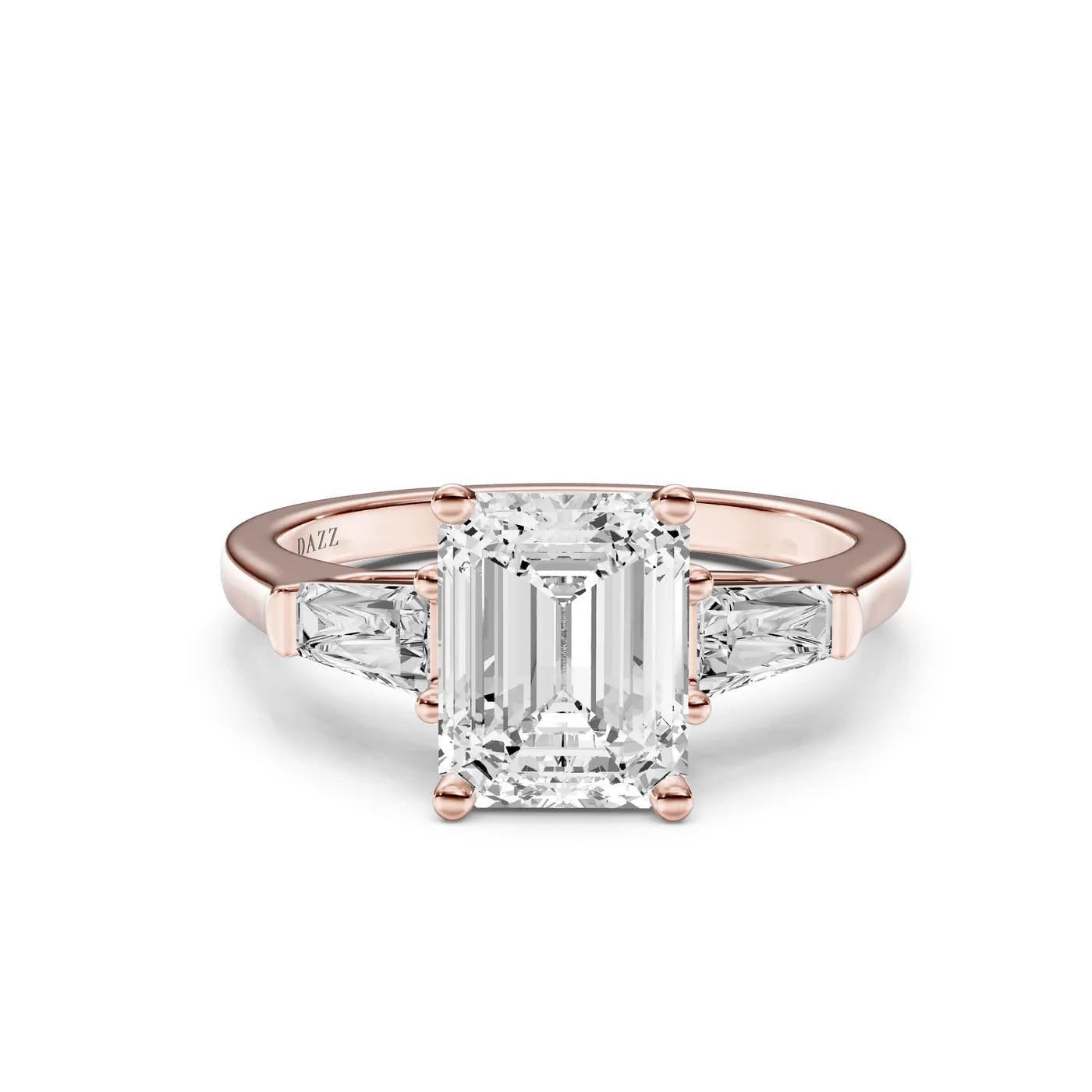 Emerald Three-Stone Tapered Baguette Ring, Rose gold — DAZZ diamonds