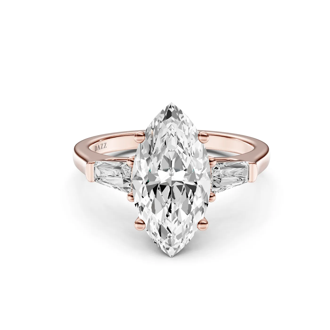 Marquise Three-Stone Tapered Baguette Ring, Rose gold — DAZZ diamonds