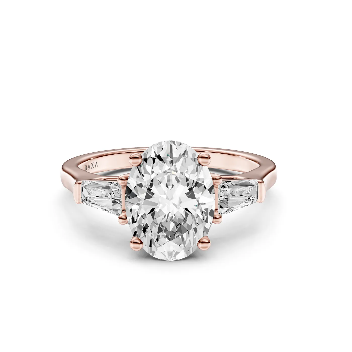 Oval Three-Stone Tapered Baguette Ring, Rose gold — DAZZ diamonds