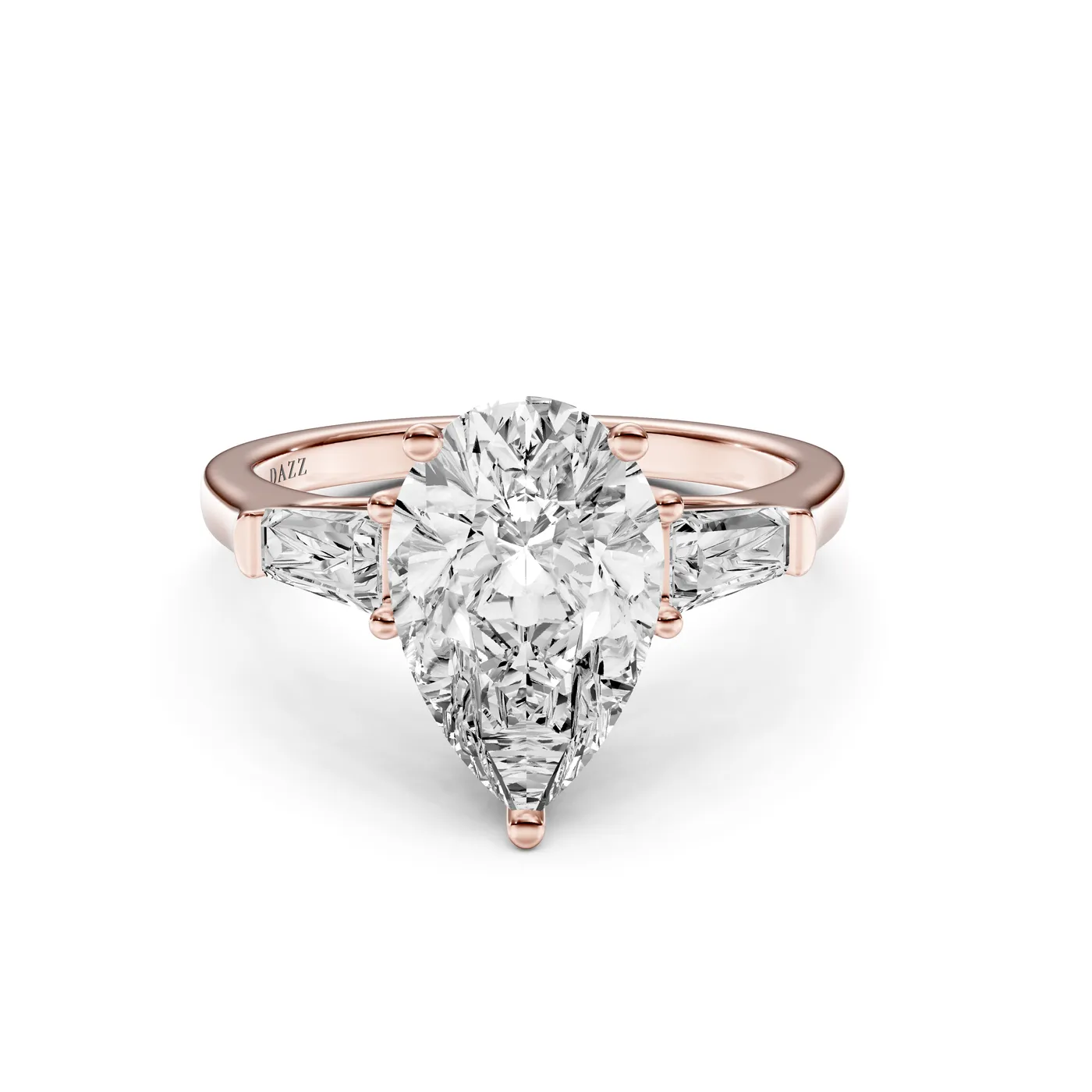 Three-Stone Tapered Baguette Ring — Pear, Pear cut, Rose gold — DAZZ diamonds
