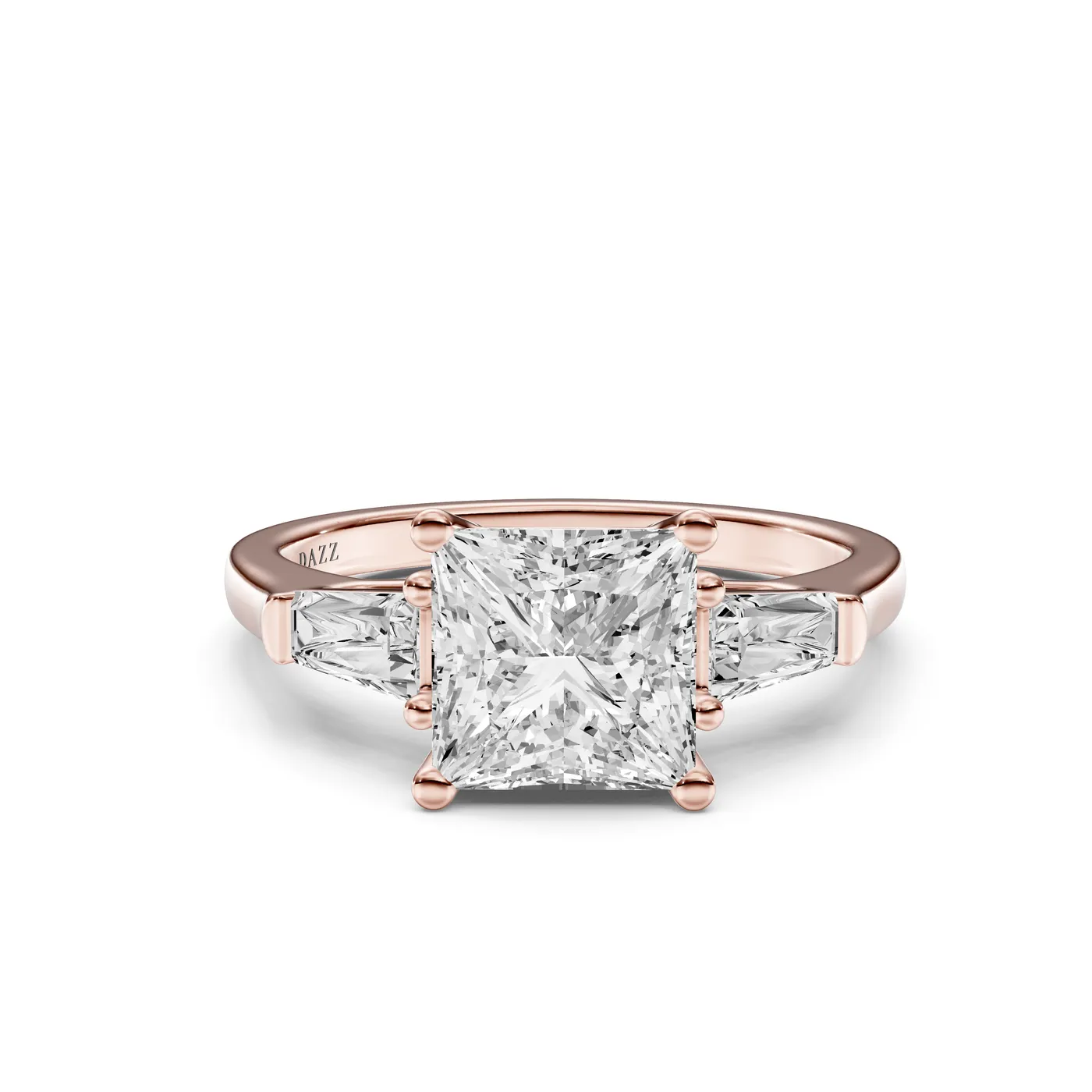 Princess Three-Stone Tapered Baguette Ring, Rose gold — DAZZ diamonds