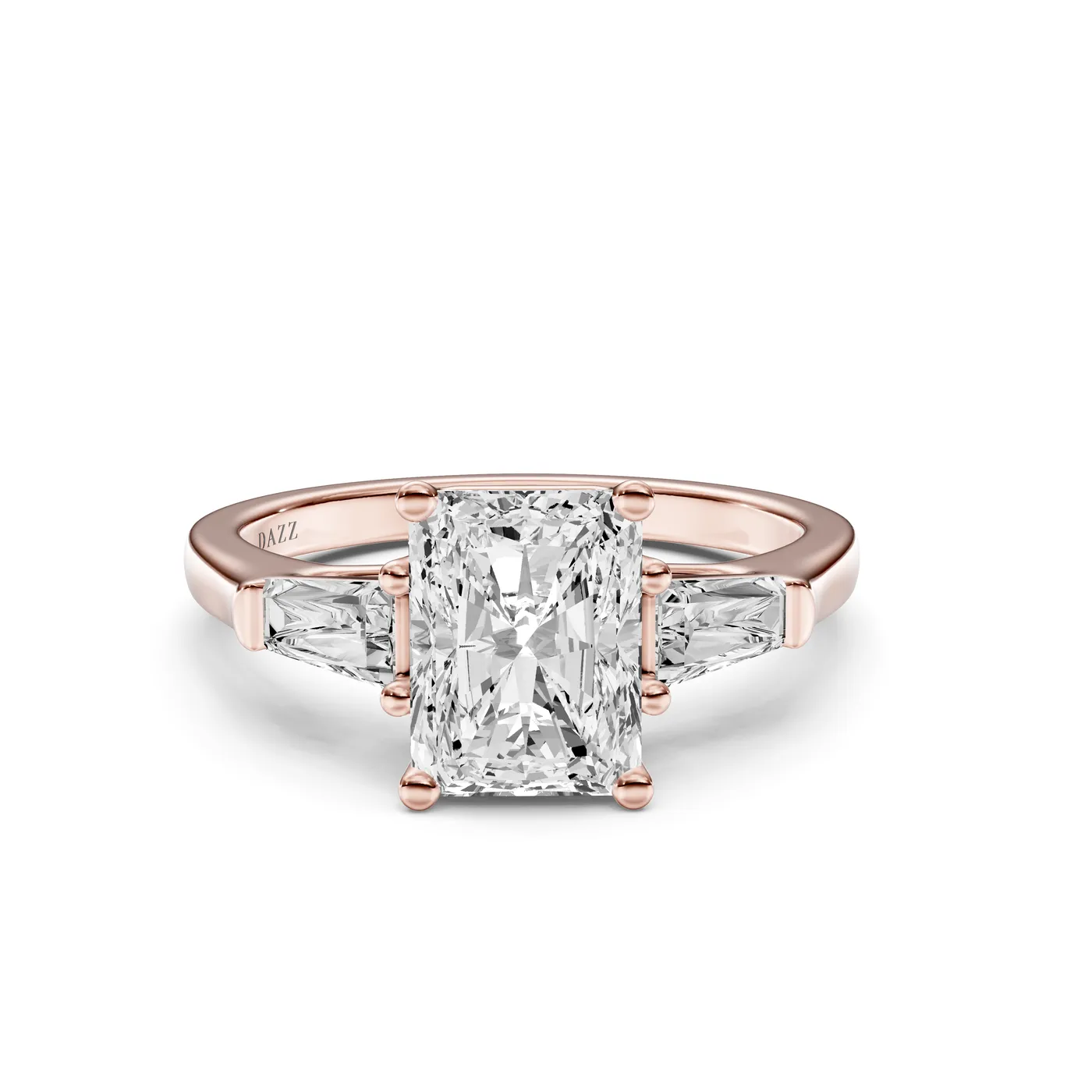 Radiant Three-Stone Tapered Baguette Ring, Rose gold — DAZZ diamonds