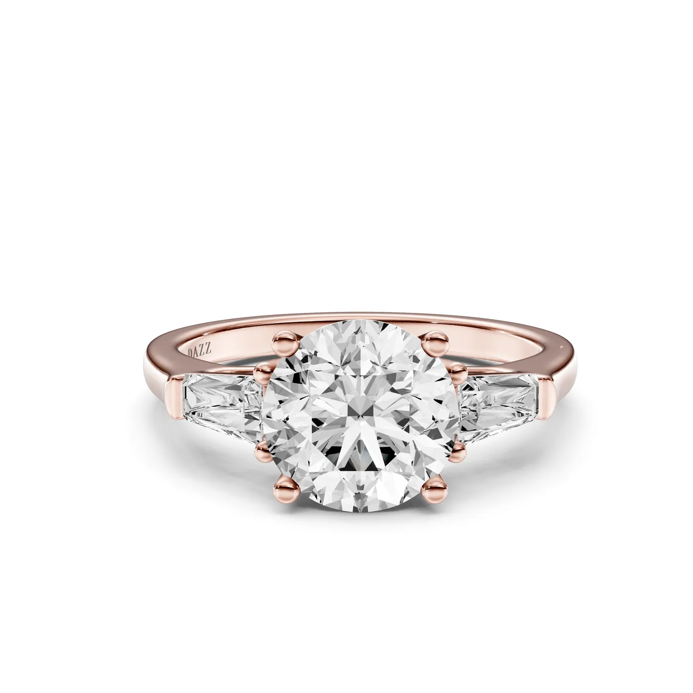 Round Three-Stone Tapered Baguette Ring, Rose gold — DAZZ diamonds