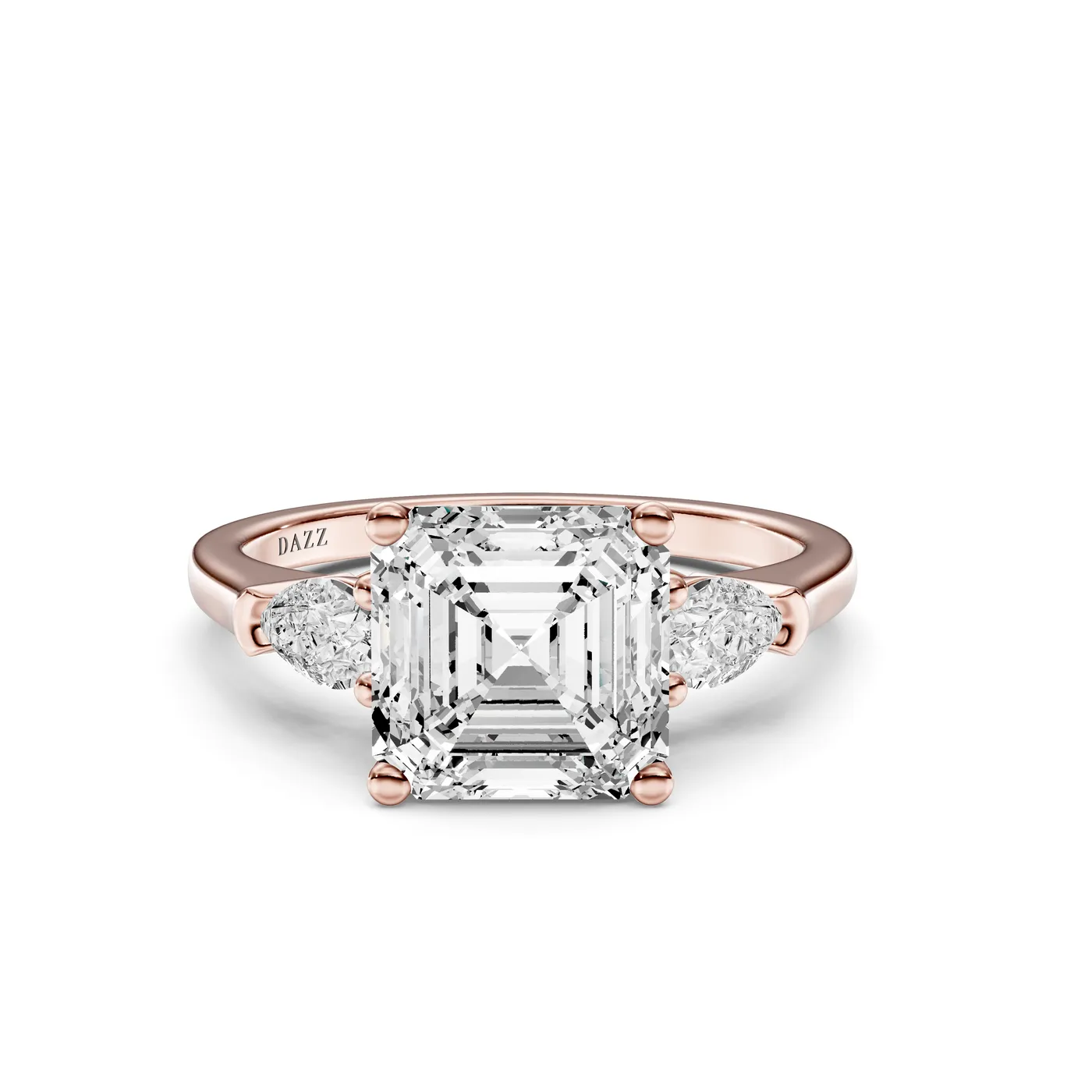 Asscher Three-Stone Pear Ring, Rose gold — DAZZ diamonds