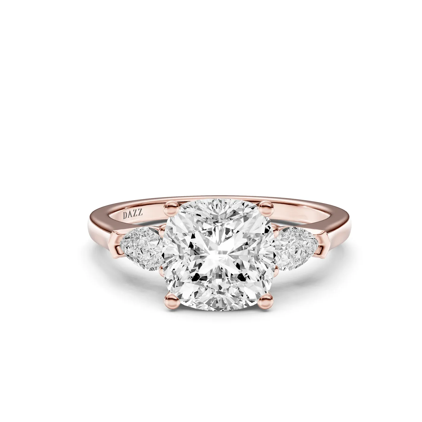 Three-Stone Pear Ring — Cushion, Cushion cut, Rose gold — DAZZ diamonds