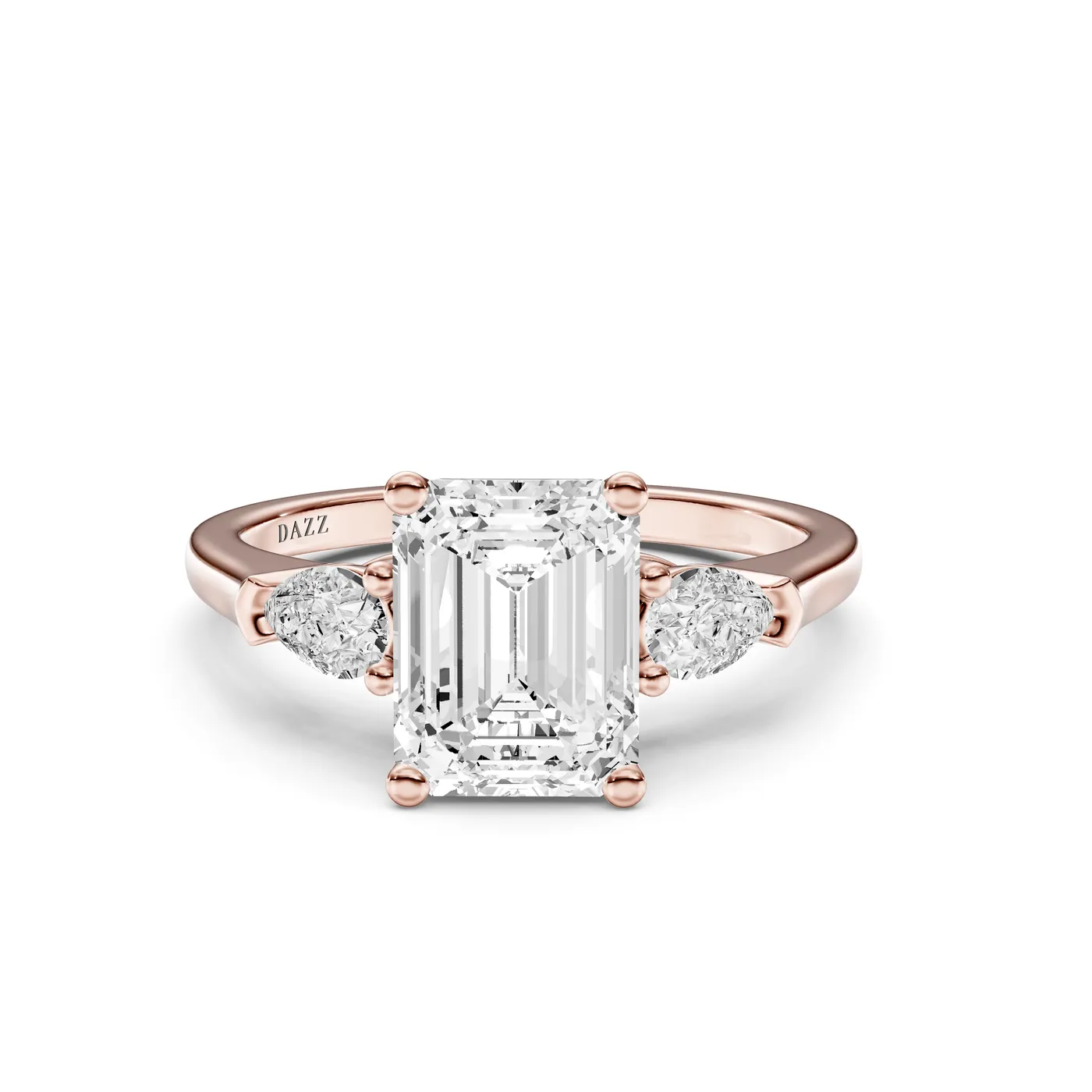 Three-Stone Pear Ring — Emerald, Emerald cut, Rose gold — DAZZ diamonds