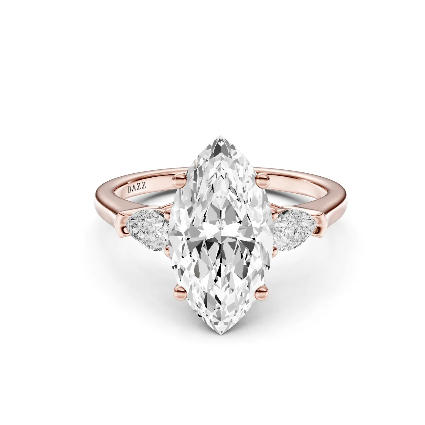 Three-Stone Pear Ring — Marquise, Marquise cut, Rose gold — DAZZ diamonds