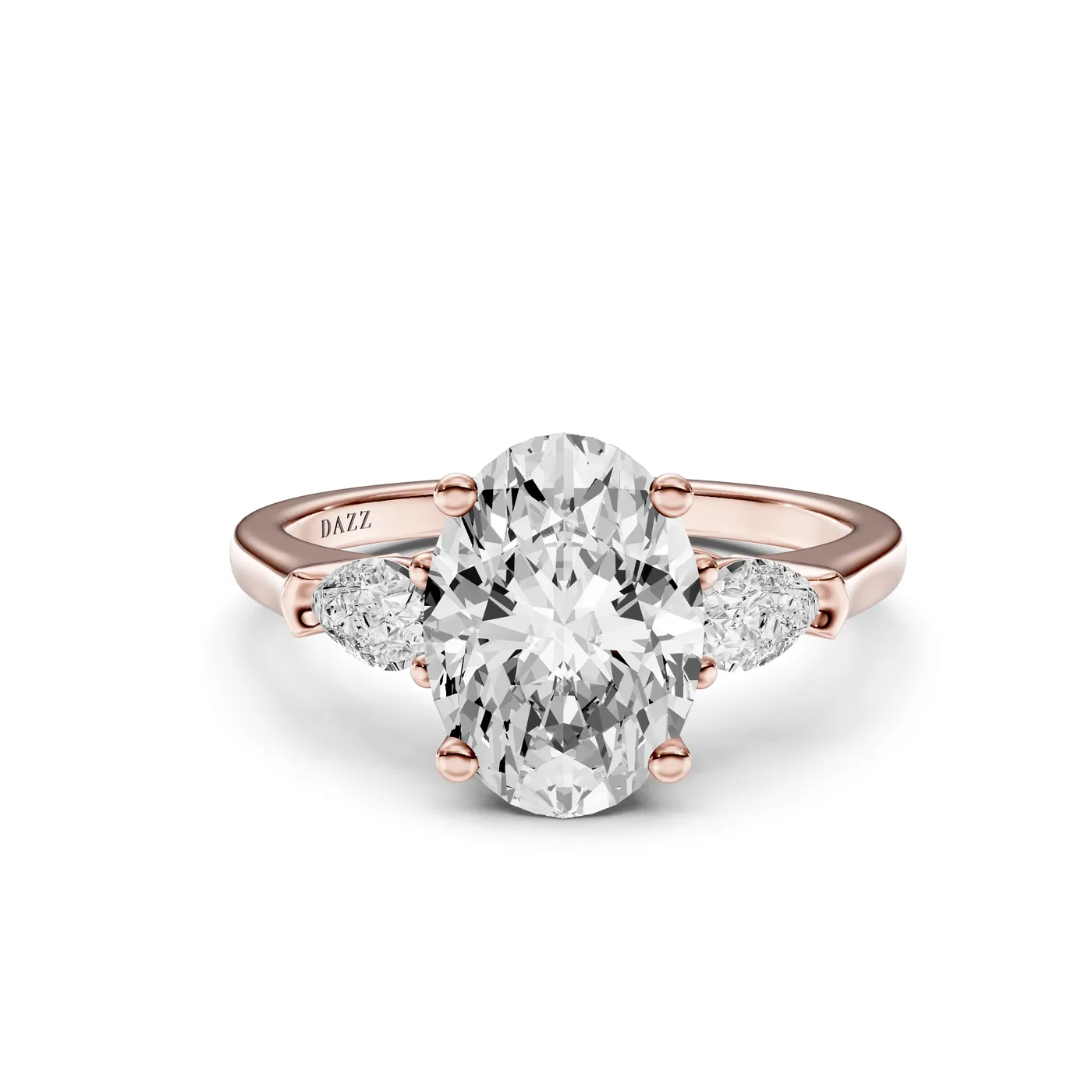 Three-Stone Pear Ring — Oval, Oval cut, Rose gold — DAZZ diamonds