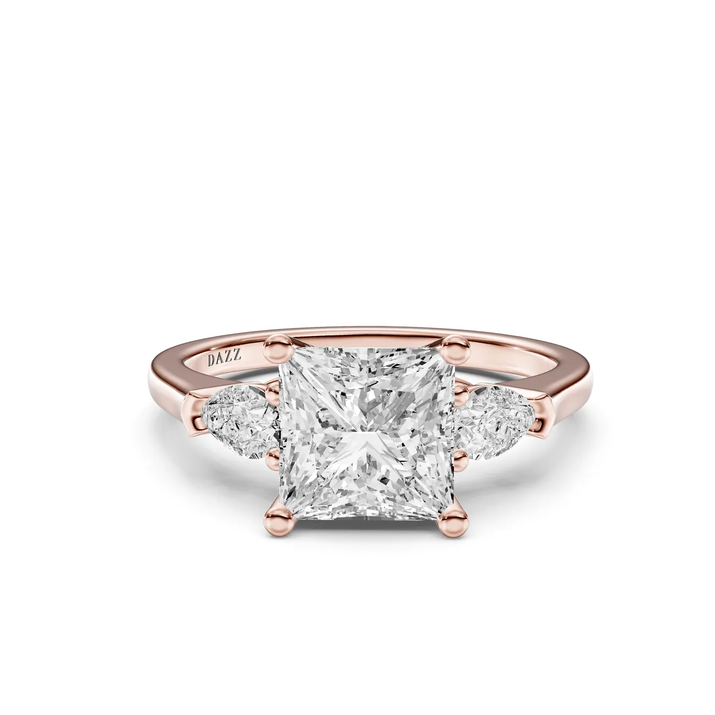 Princess Three-Stone Pear Ring, Rose gold — DAZZ diamonds