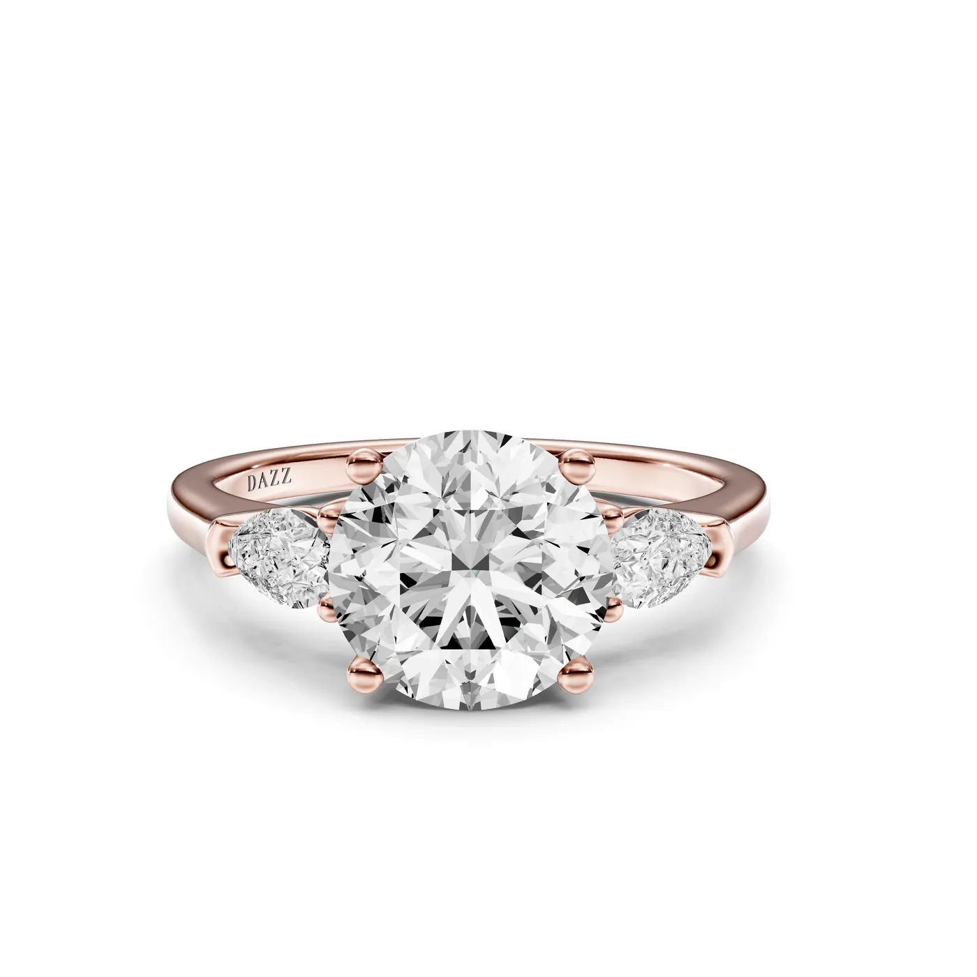 Three-Stone Pear Ring — Round, Round cut, Rose gold — DAZZ diamonds